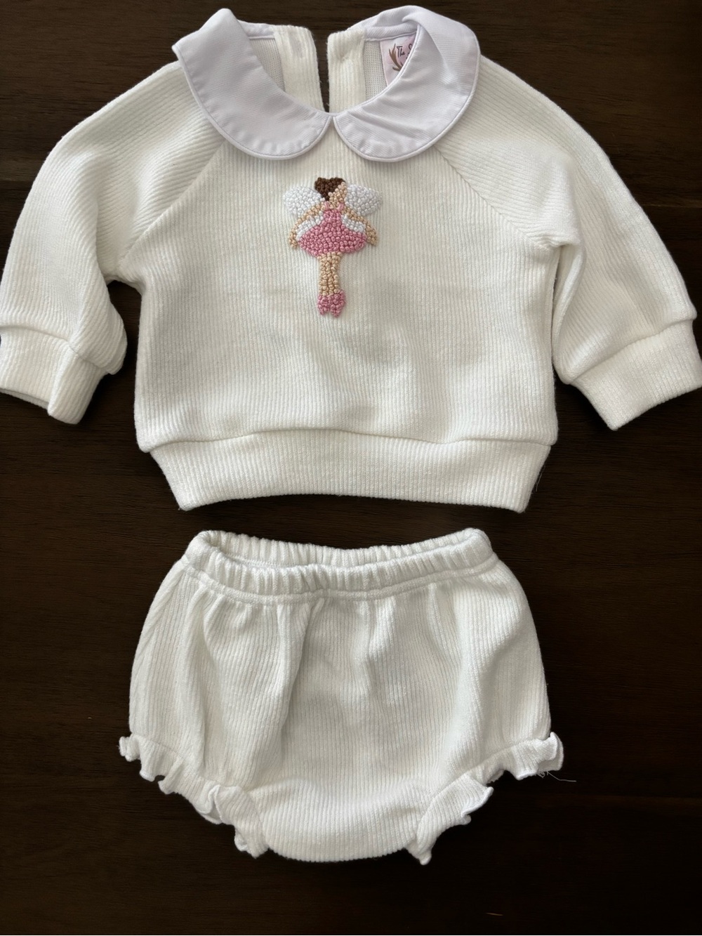 Baby Two-Piece White Knit Set with Pink Ballerina Applique
